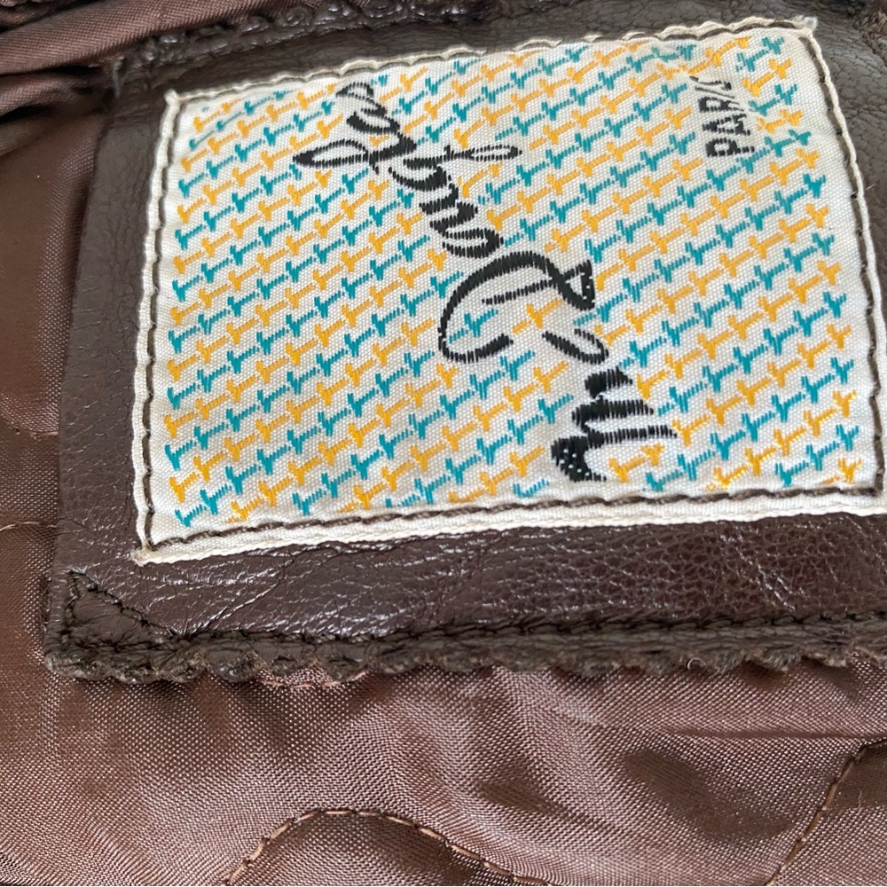 Brown Leather Bomber Jacket with Quilted Interior - Picture 6 of 6